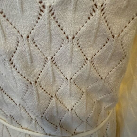 Scoop Back Open Knit Dress Size XL Ivory Maxi Balloon Sleeves Belt Bridal - Picture 9 of 13